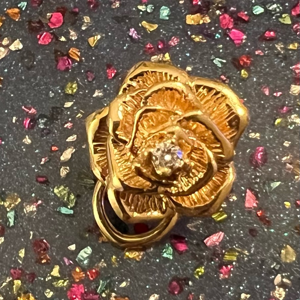 Tiffany & Co 14K Gold Diamond Rose Omega Flower Clip on SINGLE Earring